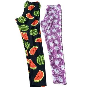 Disney Mickey Mouse Lularoe Leggings, Insanity Watermelon, OS, XL, lot off 2